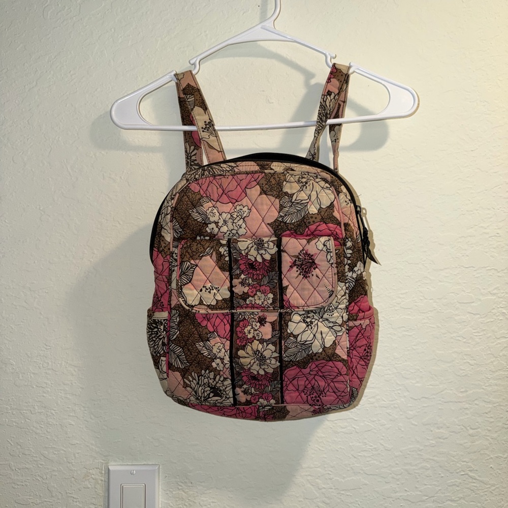 Vera Bradley Quilted Floral Patchwork Mini Backpack in Pink & Brown